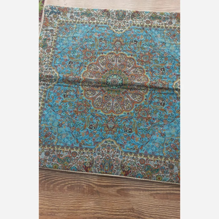 جا نمازی پارچه ترمه دو تیکه رنگ فیروزه ای با طرحی زیبا