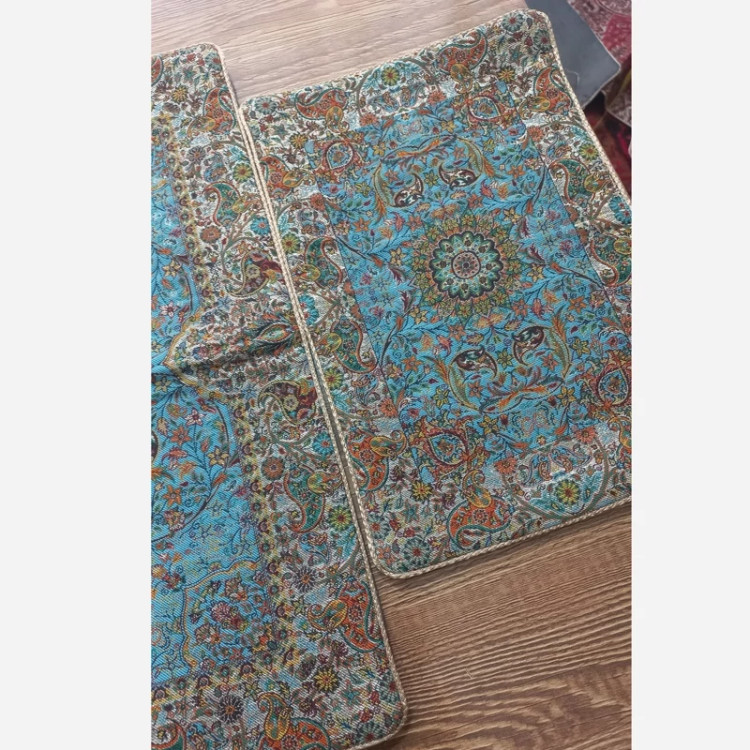 جا نمازی پارچه ترمه دو تیکه رنگ فیروزه ای با طرحی زیبا