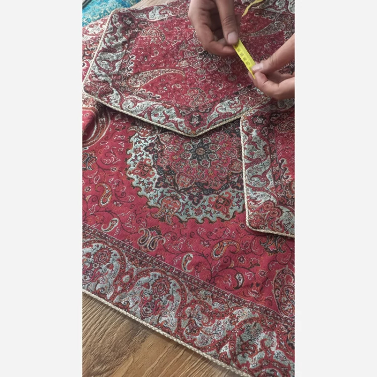 جلو مبلی و رومیزی سه تیکه ترمه آستردار رنگ قرمز