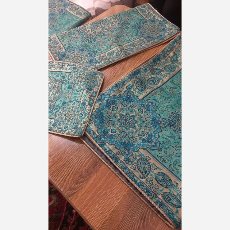 سجاده و جانمازی سه تیکه ترمه رنگ فیروزه ای