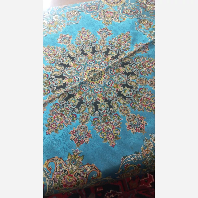 رومیزی پارچه ترمه آبی رنگ جنس ابریشم آستردار تک عددی