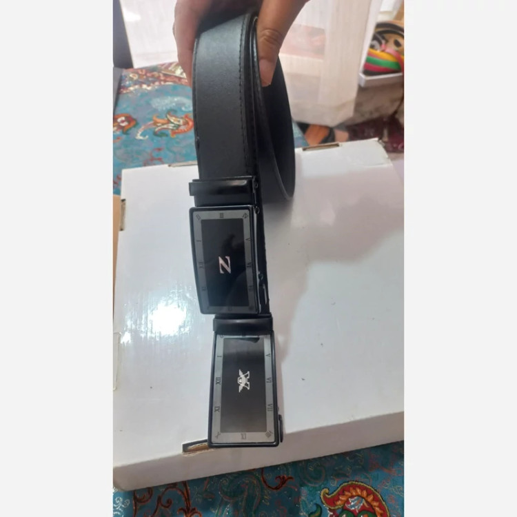 کمربند مردانه ریلی با سگک ضامن دار جنس چرم مصنوعی رنگ مشکی بسته یک عددی