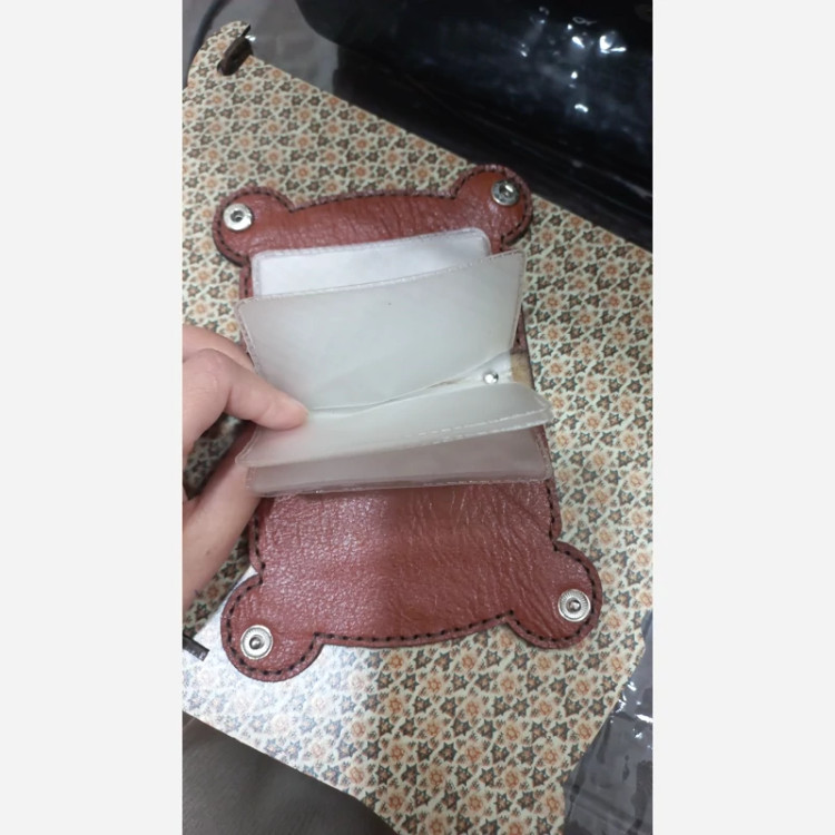 جا کارتی چرم طبیعی گاوی آویزی طرح خرسی