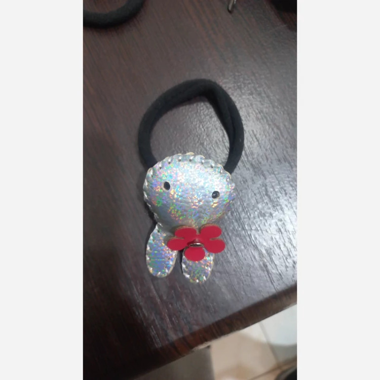 کش موی دخترانه چرم طبیعی طوسی رنگ بسته دو عددی