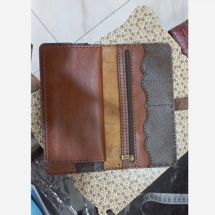 کیف پول سه لت قهوه ای سوخته چرم گاوی طبیعی سه لت