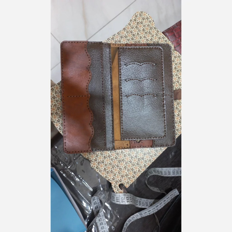 کیف پول سه لت قهوه ای سوخته چرم گاوی طبیعی سه لت