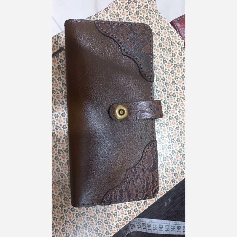 کیف پول سه لت قهوه ای سوخته چرم گاوی طبیعی سه لت