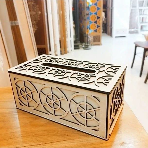 جا دستمال کاغذی چوبی با طرح و نگاری خاص