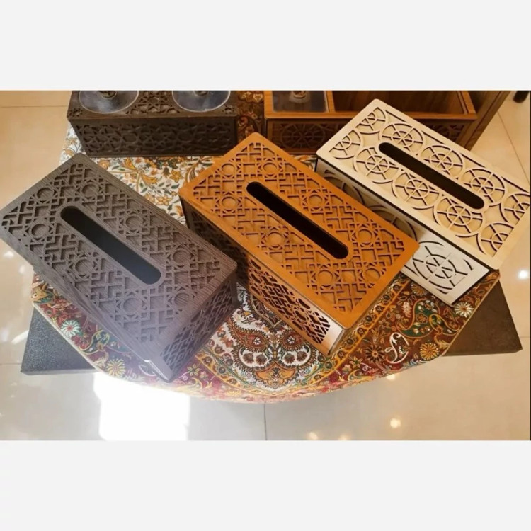جا دستمال کاغذی چوبی با طرح و نگاری خاص